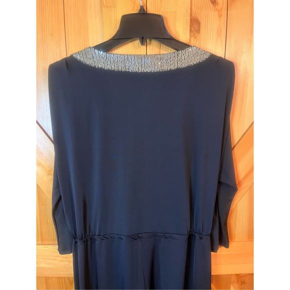 🌿 Kardashian Kollection Black Jumpsuit V-neck Wrap Sequins - Size XL - Picture 8 of 10